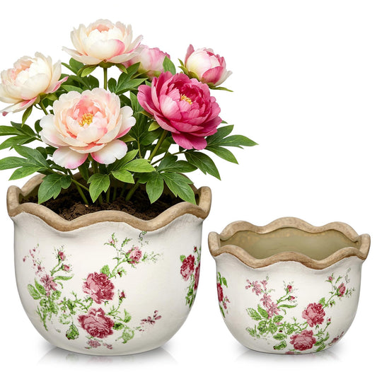 Hollyone 2 Pack Ceramic Planter Pink Vintage Ceramic Pot 5.5 + 6.6inch Decorative Flower Plant Pot with Drainage Hole Crackle Glaze for Indoor Outdoor Tuscan Decor Home Living Room Garden Decor