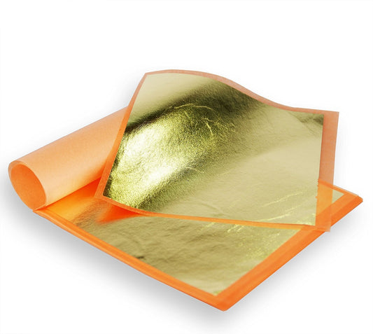 Barnabas Blattgold Imitation Gold Leaf, Transfer Patent [25 Sheets, 5.5 inch], Metal Foil Leaf for Painting, Arts and Crafts