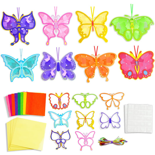 24PCS Spring Crafts Bulk: Paper Flower Suncatchers Craft Kits Butterfly Shaped Stained Glasss Efferct Paper Kits Home School Classroom Decoration Birthday Gift Creative DIY Art Project & Activity Game