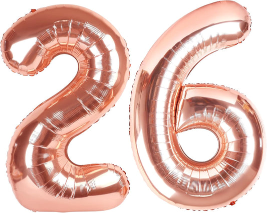 Numbers 26 Balloon - Rose Gold 40 Inch Digital Balloon for 26th Birthday Party Decorations