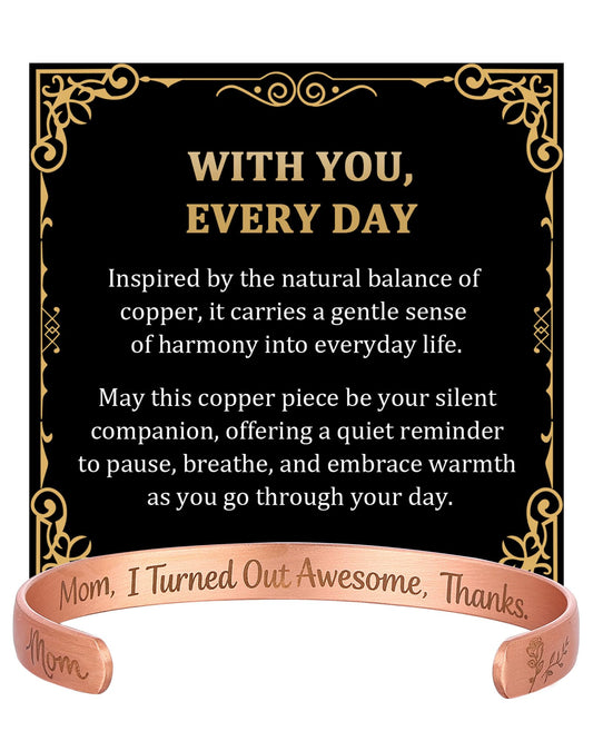 BioMag Copper Bracelet for Women Mom, 99.99% Pure Copper Cuff Bangle for Mothers Day Birthday, Adjustable Jewerly Gift