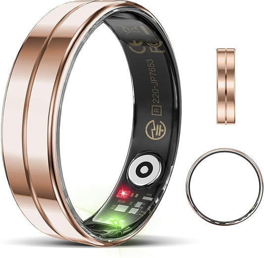 Ultra-Thin Smart Ring for Women Men,Sleep Tracker Ring with Heart Rate, Waterproof Fitness Ring for Activity Monitoring/Steps/Calories,No Subscription Fee,for iSO & Android (ROSEGlod,7#)