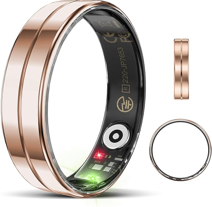 Ultra-Thin Smart Ring for Women Men,Sleep Tracker Ring with Heart Rate, Waterproof Fitness Ring for Activity Monitoring/Steps/Calories,No Subscription Fee,for iSO & Android (ROSEGlod,10#)