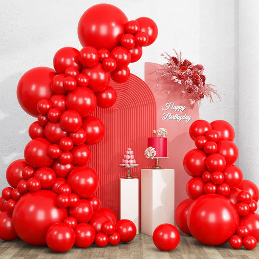 RUBFAC Red Balloons Set - 135 Pieces in Various Sizes for Garland & Arch | Perfect for Christmas & Birthday Decorations