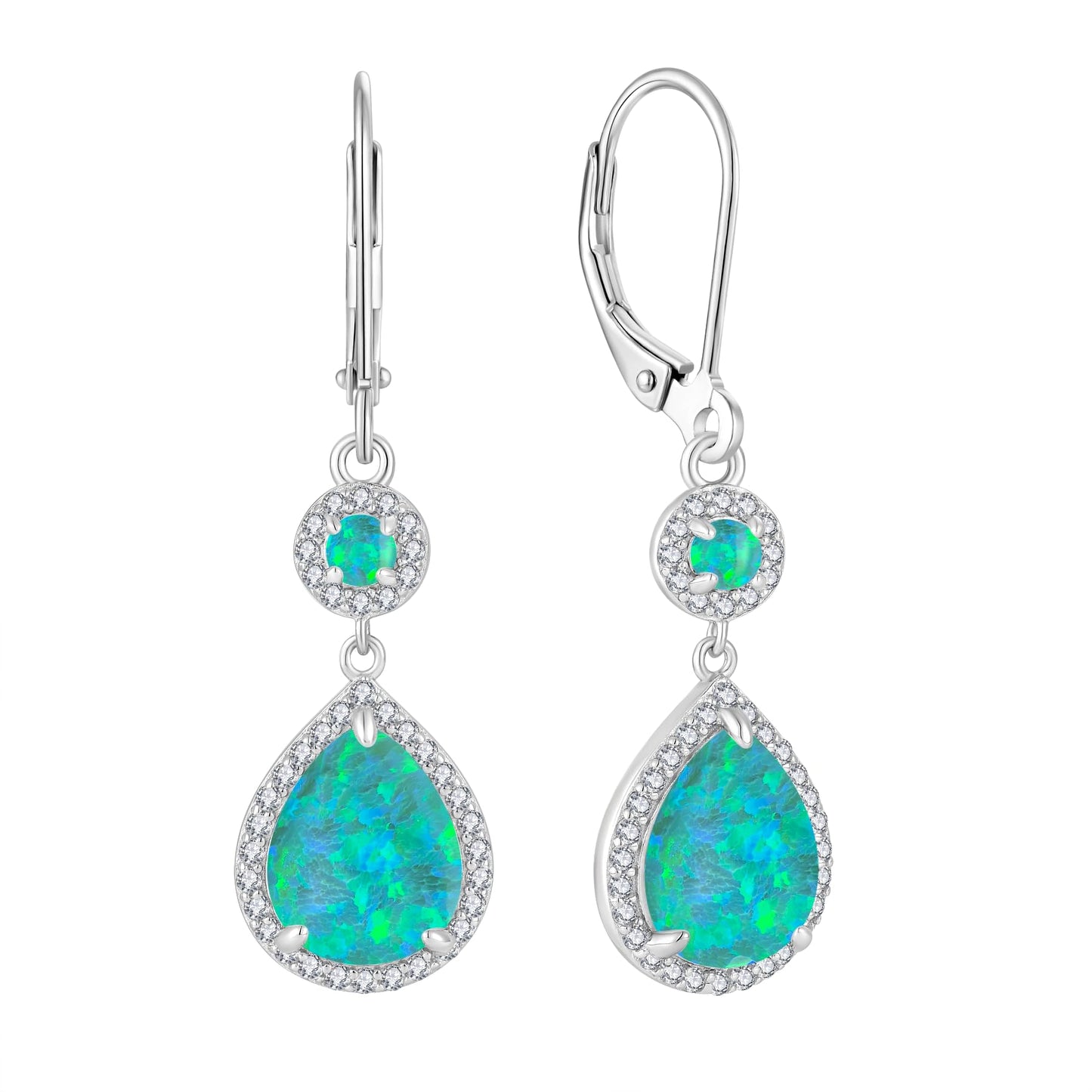 FYNSBLE Green Opal Earrings for Women Sterling Silver Dangle Drop Leverback Earrings Hypoallergenic Jewelry for Women