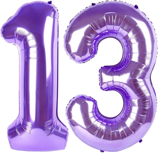 Purple Number 13 Balloon - 40 Inch Birthday Decoration for 13th Year Celebration | Perfect for Boys & Girls
