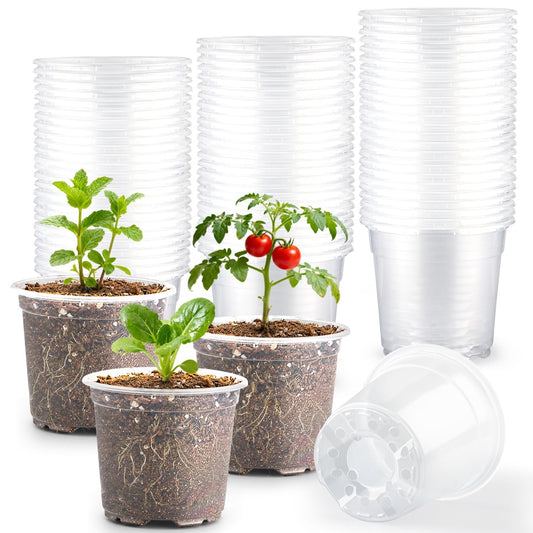 RooTrimmer 200 Pack 4 Inch Clear Plant pots with Drainage Holes, Transparent Nursery Seeding Pots, Flexile Seeds Starter Pots, Seeds Germination (4Inch,200P,Clear)