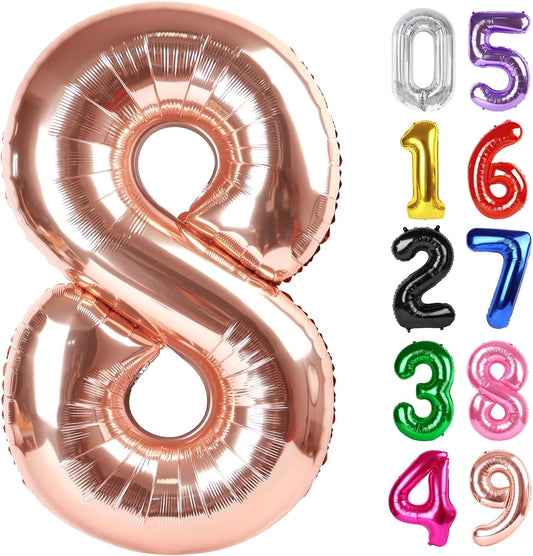 Rose Gold Number 8 Balloon - 40 Inch Giant Foil Balloon for 8th Birthday Party Decorations