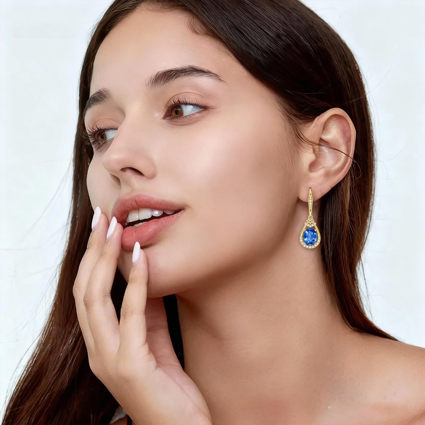 Blue Topaz Dangle Earrings for Women 18K G Plated Sterling Silver December Birthstone Teardrop Leverback Drop Earring for Mom Lady Wedding Jewelry Gifts for the Bride BirthdayDay Gifts