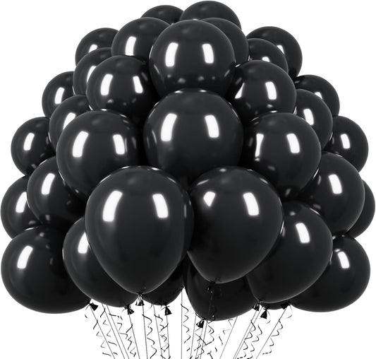 Voircoloria 110pcs Matte Black Balloons - 12 Inch Latex Party Decorations for Weddings, Graduations & More