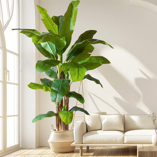 Artificial Banana Tree 9ft, Faux Tropical Palm Tree Plant with Realistic Leaves, Low Maintenance Indoor Outdoor Decor for Home Office Porch, in Nursery Pot