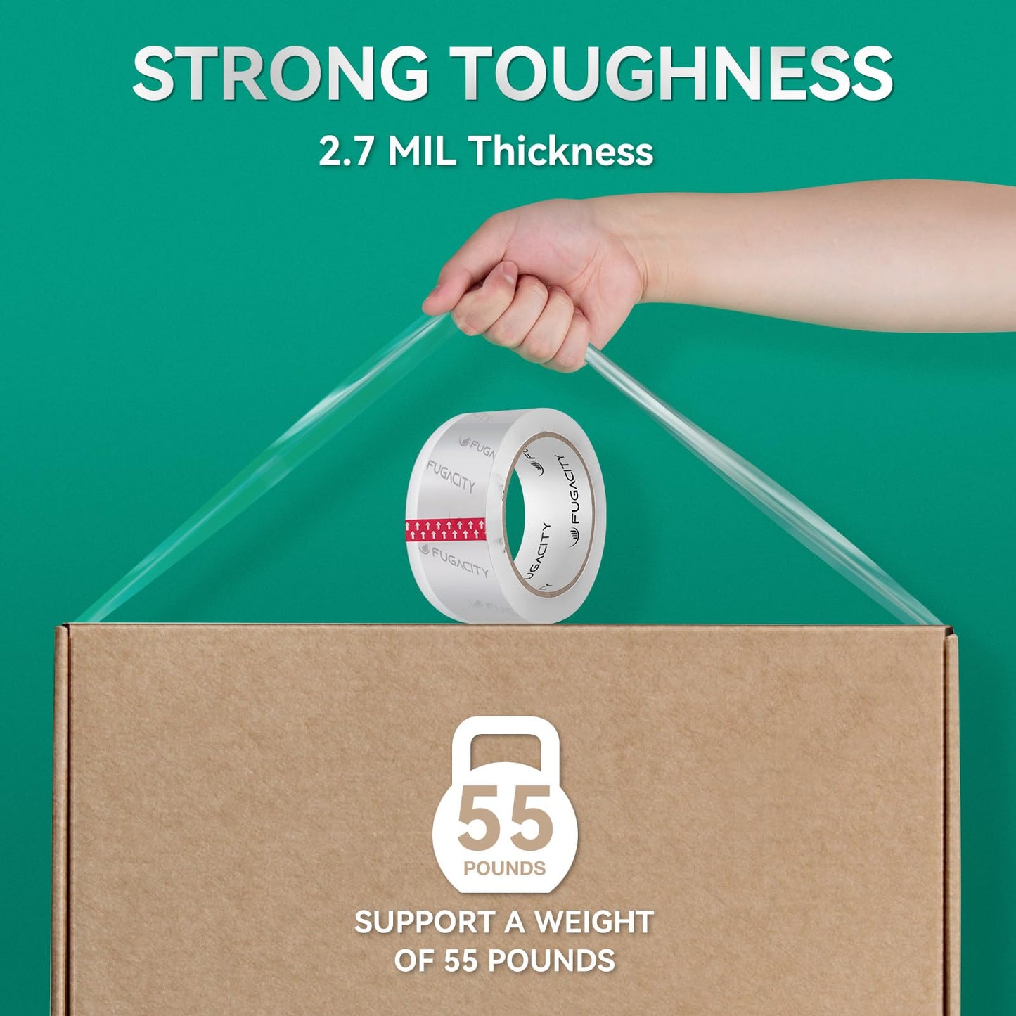 FugaCity Clear Packing Tape Refills (36 Rolls),Heavy Duty Packaging Tape for Moving Sealing, Moving Supplies,2.7 Mil Thick, 1.88 in Wide,65 Yards Per Roll,Total 2340 Yards