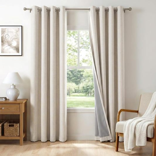 Skiennix 100% Blackout Sliding Door Curtains - Extra Wide Grommet Drapes, 50”W x 63”L, Beige