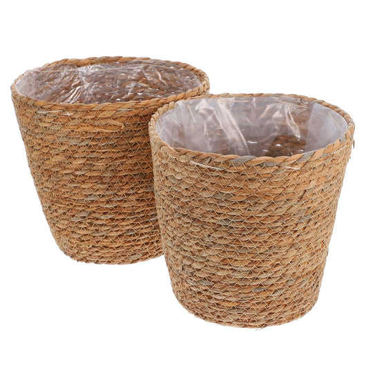 SUPVOX 2pcs Woven Plant Basket with Plastic Liner, Rattan Flower Pot Cover for Indoor Plants - Boho Farmhouse Home Decor
