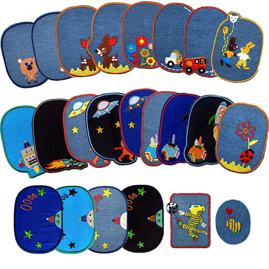 23PCS Cartoon Embroidery Cloth Sticker Iron On Denim Patches for Clothing Jeans Knee Hole Repair Patch