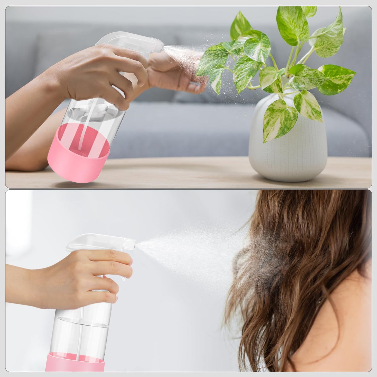 Worldgsb 2 Pack Glass Spray Bottles with Silicone Sleeve, 16 oz Empty Refillable Containers with Adjustable Spray Nozzles, Spray Bottles for Hair, Cleaning Solutions and Plants Pink