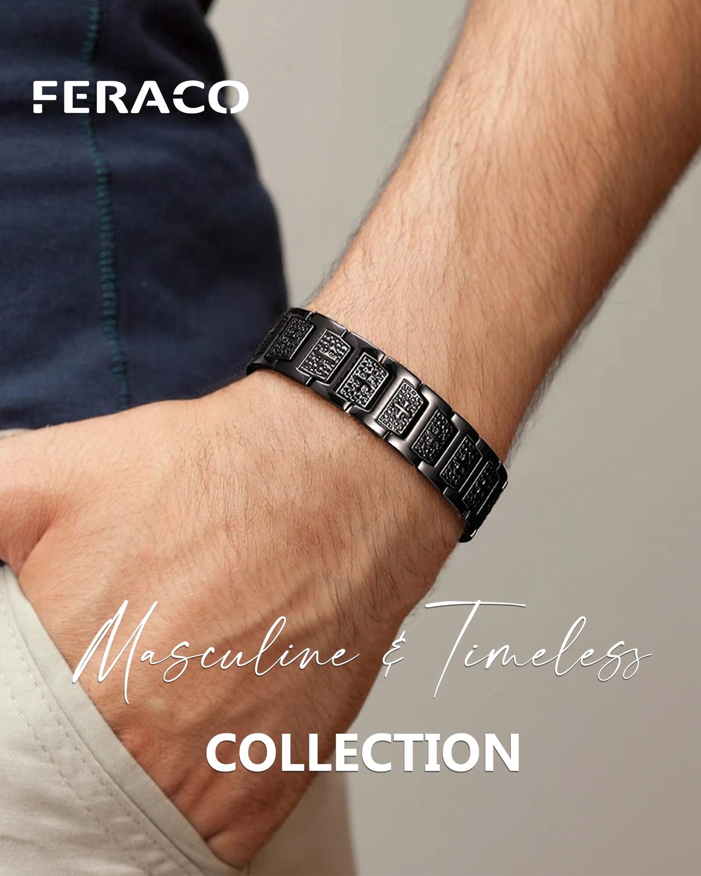 Feraco Copper Cross Bracelet for Men,Magnetic Therapy Cooper Christian Bracelets with 46 Magnets, Men's 99.99% Pure Copper Jewelry Black