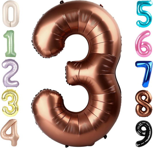 Numbers Balloon - 40 Inch Large Coffee Brown Birthday Decoration for Three Year Old Party