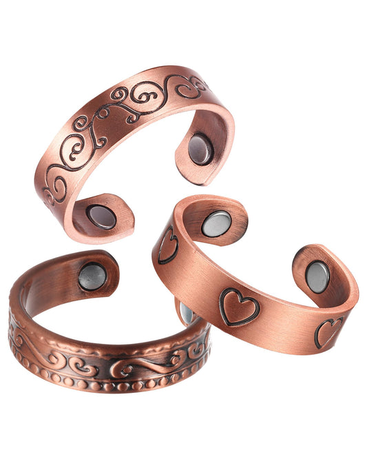 BioMag 3Pcs Lymphatic Drainage Copper Ring for Men Women, 99.99% Pure Copper Magnetic Rings, Adjustable Jewelry Gift with Jewelry Box (CopperA-3PCS)