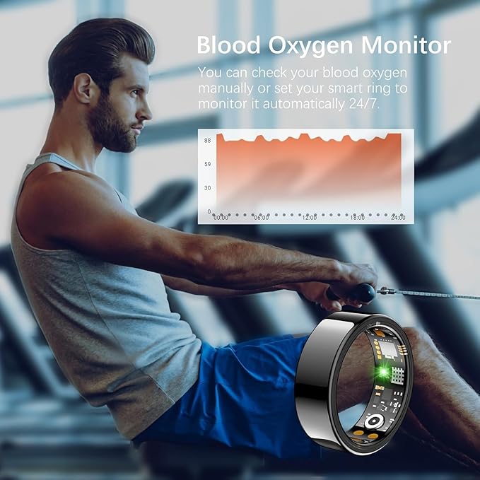 Ring Health Tracker for Women Men, Fit Ring with Heart Rate, Blood Oxygen, Sleep Monitor, Calories, Step Counter, IP68 Waterproof Smart Ring for iPhone & Android, No Subscription Fee (Gold, 12#)