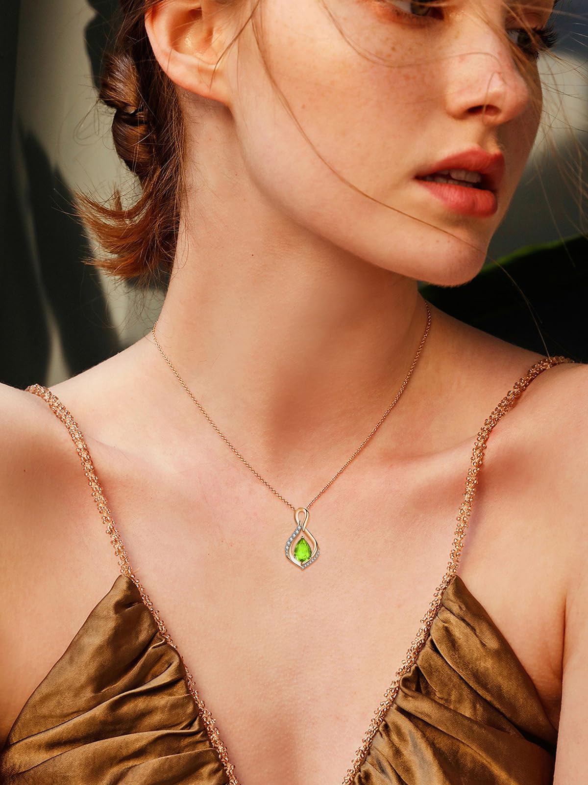JIYVY32 Peridot Infinity Necklace for Women August Birthstone Necklaces Rose Gold Plating Anniversary Birthday Gifts for Wife Her Mom Girlfriend Birthstone Jewelry Gifts for Women
