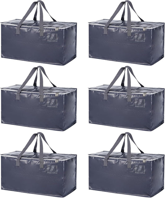 Skiennix Extra Heavy Duty Moving Bags - 6 Pack Large Storage Solutions with Zippers & Handles | Water Resistant, Black