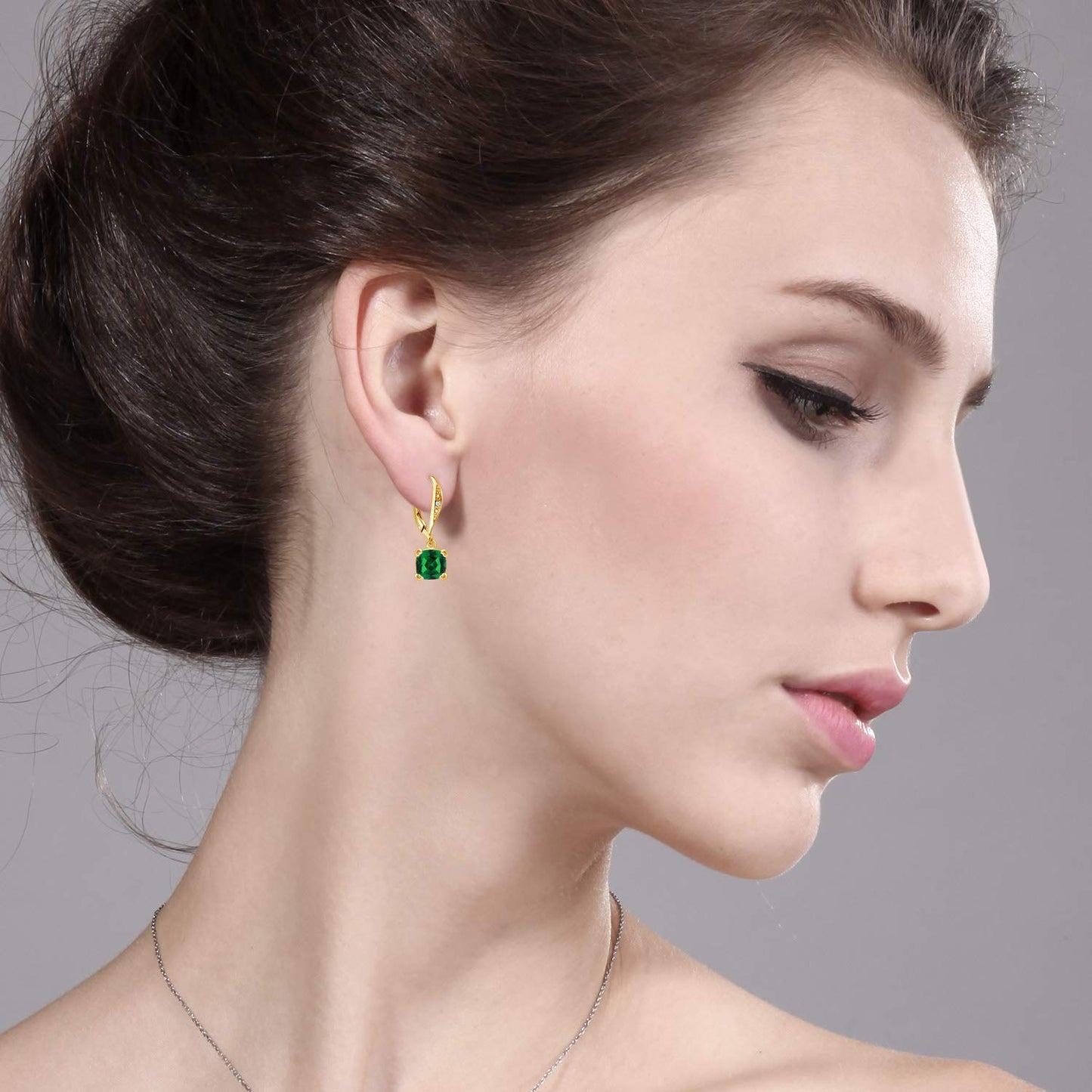 Gem Stone King Drop Dangle Earrings For Women | 7MM Cushion Cut Gemstone Birthstone and Diamond | 925 Sterling Silver | Jewelry Gift for Mom Wife Her | Nano Emerald-May | Yellow Gold