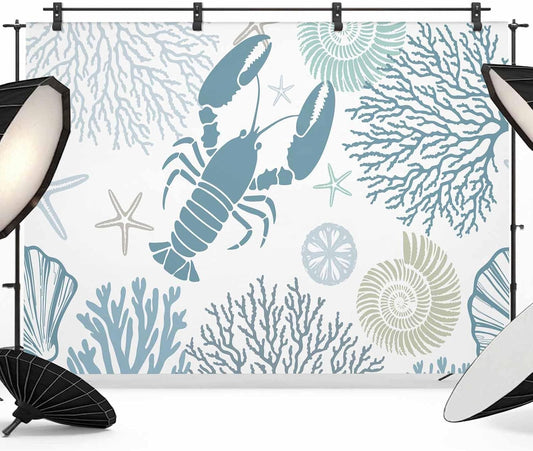 Znujuabbrel 12x8ft Photography Backdrop,Ocean Teal Blue Lobster Coral Starfish Professional Photo Backdrops