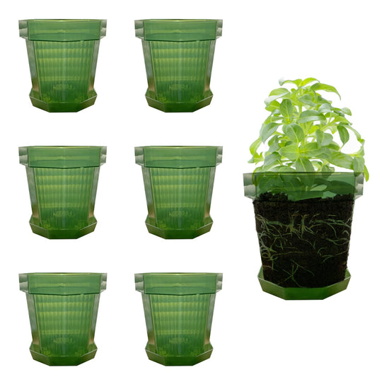 Riadyet 7-Pack 6 Inch Plastic Planter Pots – Small Modern Matte Flower Pots with Drainage Holes and Saucers for Indoor, Outdoor, and Office Use (Green)