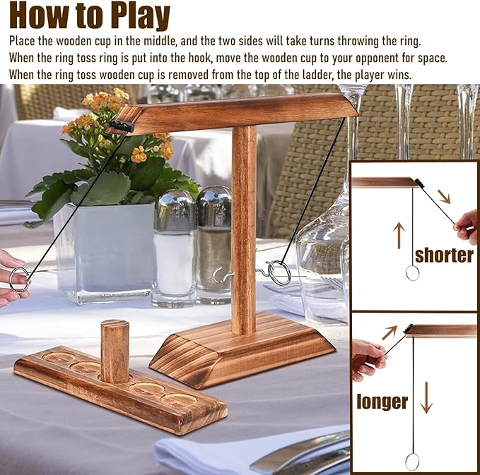 Hook and Ring Game with Shot Ladder, Ring Toss Game for Adults, Wooden Ring Hook Tossing Game Yard Games, Indoor Outdoor Games for Adults Party, Home, Patio