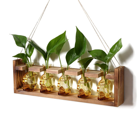 Plant Terrarium Propagation Stations Halloween Skull Planter Vase Skulls Decor with Wooden Stand Gife for Father - 5 Vases