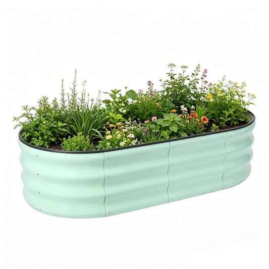 Chonsun Metal Raised Garden Bed, Extra Large Oval Galvanized Steel Raised Planter Box, Mint Green Garden Bed for Vegetables Flowers Herbs, Outdoor Patio Backyard Weather Resistant