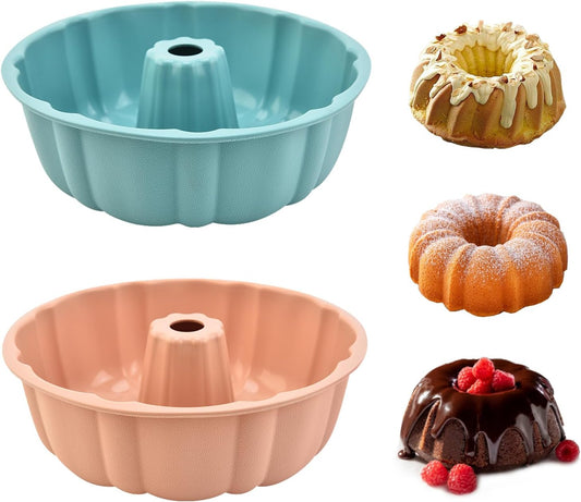 PADELE Silicone Cake Pan Set - Nonstick 10 Inch Molds for Cakes, Brownies & Jello | Pink & Blue