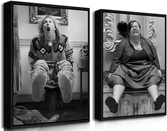 Skiennix Funny Wall Art Set of 2 - Vintage Black and White Bathroom Decor | 12x16 in Canvas Prints