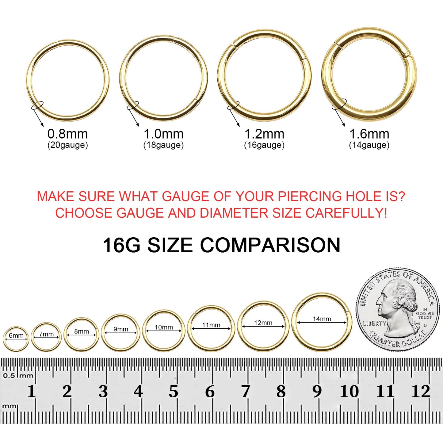 BOGKU 6pcs G23 Titanium Hinged Nose Rings Hoop 16 Gauge 6mm Nose Septum Clicker Segment Rings Cartilage Conch Tragus Helix Rook Hoop Earring Body Piercing Jewelry