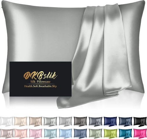 Mulberry Silk Pillowcases | King Size Natural Silk Satin for Hair & Skin | Silver Grey with Zipper