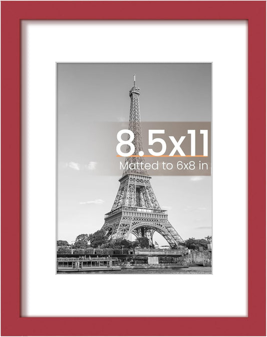 Upsimples 8.5x11 Picture Frame - Versatile Display for 6x8 Photos with Mat or 8.5x11 Without - Red, 1 Pack