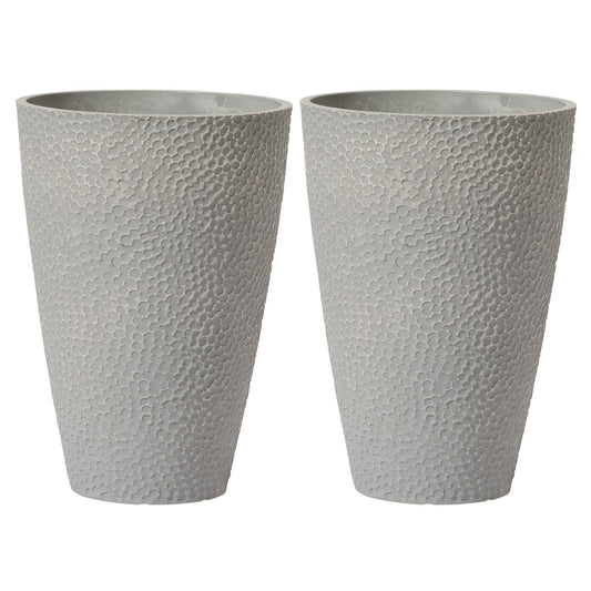 LA JOLIE MUSE 20 inch Tall Planters Set of 2, Tall Round Planters for Outdoor Plants, Grey Flower Pots for Front Door,Patio and Deck,Honeycomb.