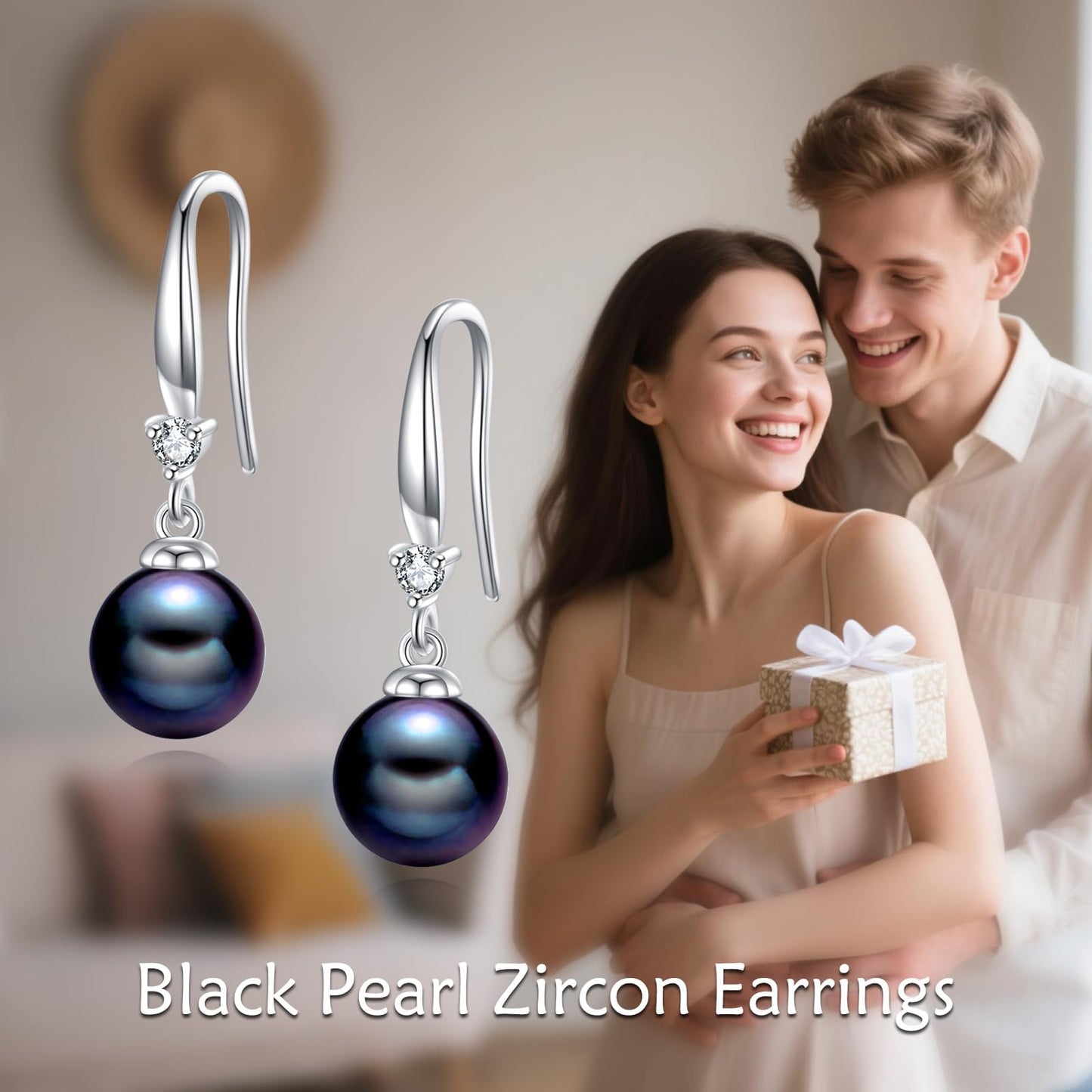 925 Sterling Silver Pearl Leverback Earrings Dangle Drop Birthstone Jewelry Gifts for Women (Black Pearl-December)