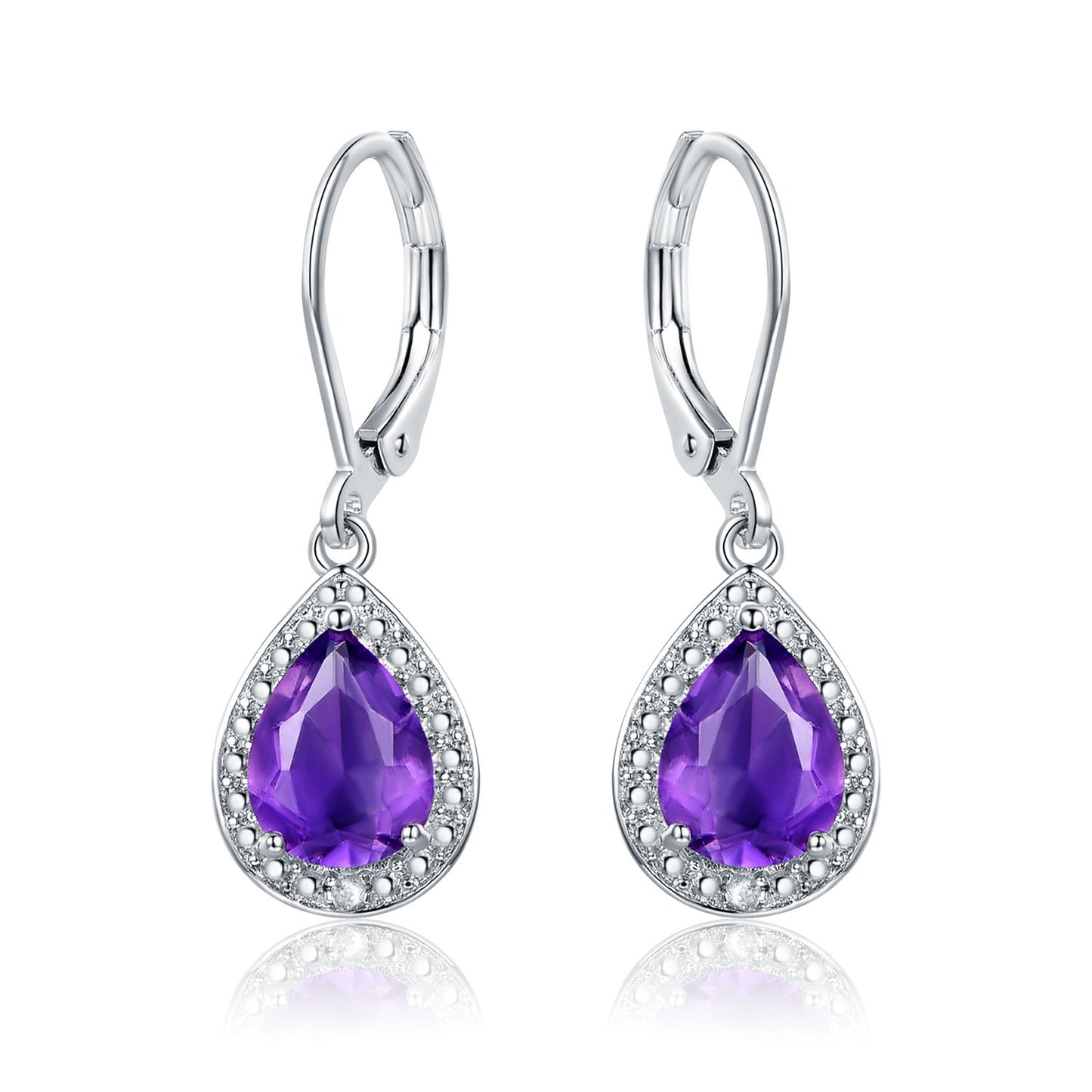 Barzel 18K White Gold Plated Created Amethyst Drop Earrings With CZ Accent (Amethyst)