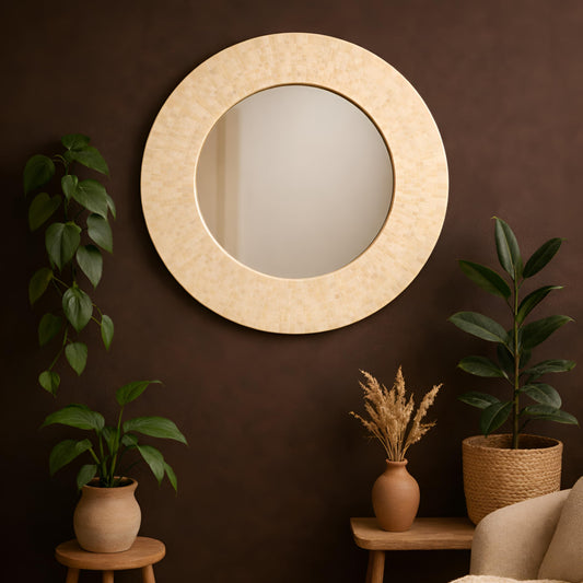 Bone Inlay Mirror Frame Handcrafted Decorative Wall Mirror Frame Made with Natural Bone and Resin Intricate Floral Inlay Design for Boho, Vintage, and Ethnic Home Décor