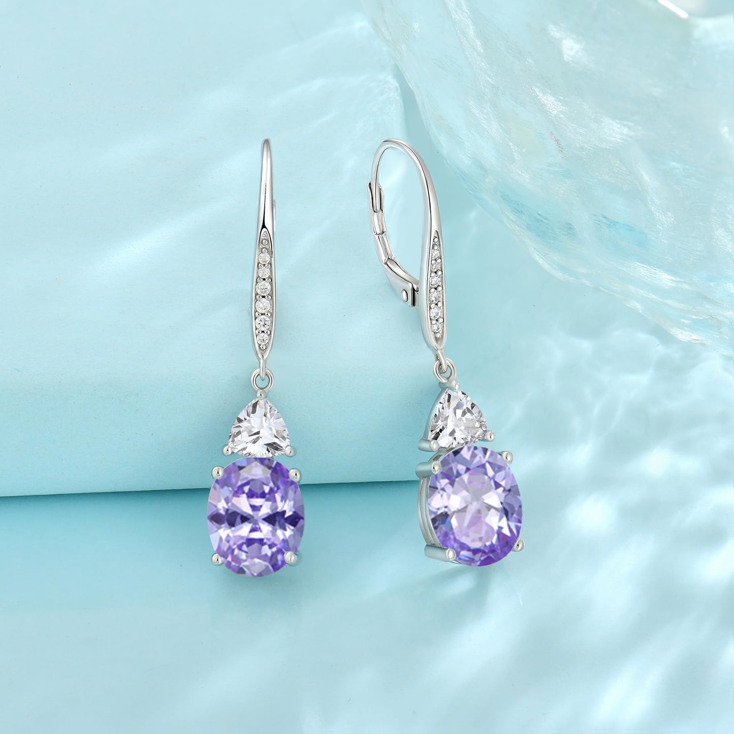 Rocayi Oval Alexandrite Earrings for Women 925 Sterling Silver Dangle Drop Leverback Earrings June Birthstone Jewelry for Her