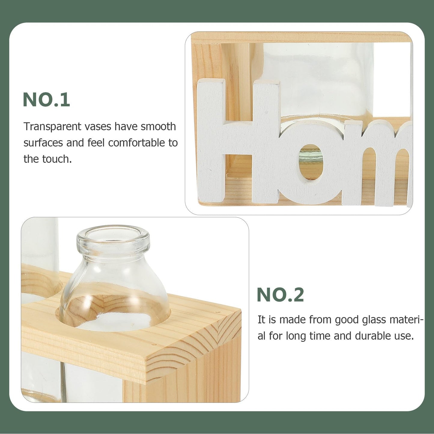 SEWACC Hydroponic Glass Planter with Wooden Stand, Nordic Style Indoor Plant Vase for Desktop Terrarium and Table Centerpiece Home Décor Set with 2 Glass Vases