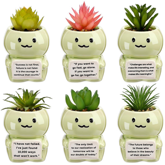 Ferrochef 6 Pack 2.95 Inch Cute Dinosaur Ceramic Succulent Planter Pots with Drainage Hole, Mini Inspirational Flower Planter Tiny Cactus Pot for Indoor Outdoor Plant, Encouragement Gift for Women Men