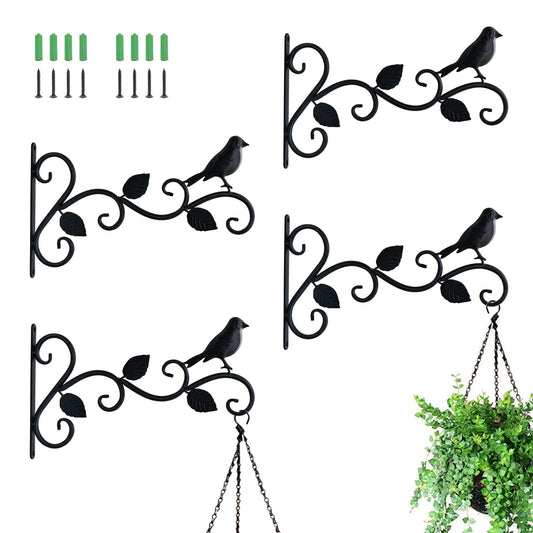 JIALAI HOME Hanging Plants Bracket 12" Bird Planter Outdoor Hooks Hangers for Flower Baskets Pot Bird Feeder Wind Chimes Lanterns Patio Garden Outdoor Indoor Metal Black, 4 Packs