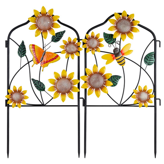 hogardeck Garden Decor for Outside, Set of 2 Metal Fence Decorative Garden Stakes with Flowers for Sunflower Decor, Yard Signs for Outdoor Patio Lawn Backyard Porch