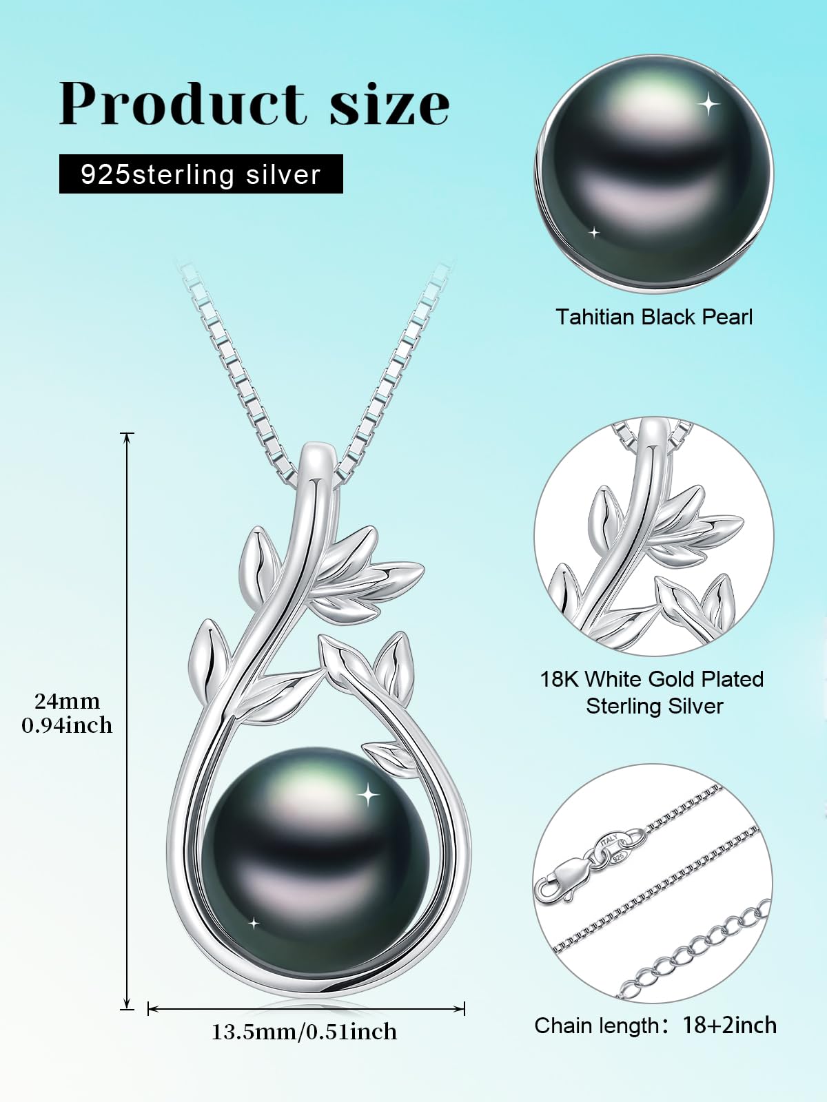 KANNSOAR Black Pearl Necklace for Women Tahitian Pearl Necklace Gifts for Mother Wife 925 Sterling Silver Natural Black Pearl Jewelry Gift