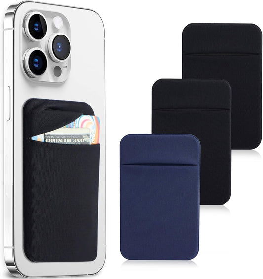 3Pack Galaxy-2Black+1Navy Cell Phone Card Holder Pocket for Back of Phone,Stretchy Stick on Wallet Credit Card ID Case
