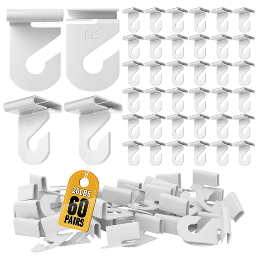 60 Pairs Drop Ceiling Hooks for Hanging Classroom Ceiling Clips Classroom & Ceiling Hanging Hook,White Enamel Finish Heavy Duty T Bar Clips,High Strength Aluminum Hold up to 20 lbs, 1" W x 1½" H