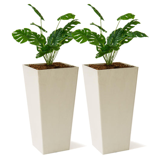 XBrand Modern 30-Inch Tall Square Planter, Modern Tapered Perfect for Indoor & Outdoor Planter, Patio Décor, Set of 2, White